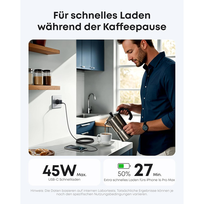 Anker Nano 45W USB-C Зарядний пристрій: Компактний мережевий адаптер для швидкої зарядки iPhone 17/Pro/Max, MacBook, Pixel, iPad, Samsung Galaxy (з кабелем 1.8м, чорний)