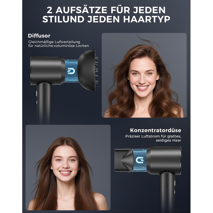 Іонізатор Föhn: потужний фен з 4 режимами нагріву та 3 швидкостями, захист від перегріву, стильна насадка та дифузор
