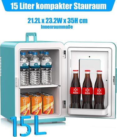 KESSER® Міні холодильник/термобокс 2в1, 15 л, охолодження та нагрівання, портативний, AC/DC 220-240V/12V, для авто, офісу, дому, кемпінгу, блакитний
