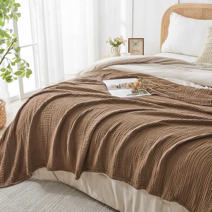 Плед EMME Baumwolldecke з 100% мусліну: м'який, дихаючий плед для дорослих, софа, крісло, всі сезони, бавовна, бежевий (127 x 177 см)