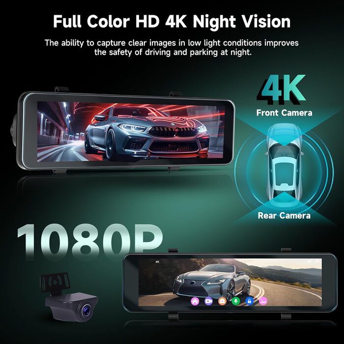 Дзеркало заднього виду з відеореєстратором Hodozzy 4K+1080P, GPS, ADAS, BSD, Wi-Fi, 10.88
