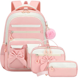 Шкільний рюкзак для дівчинки 3 в 1: рюкзак, ланч-бокс, пенал. Kawaii дизайн, 3-7 клас, антикрадійний, 24L, рожевий