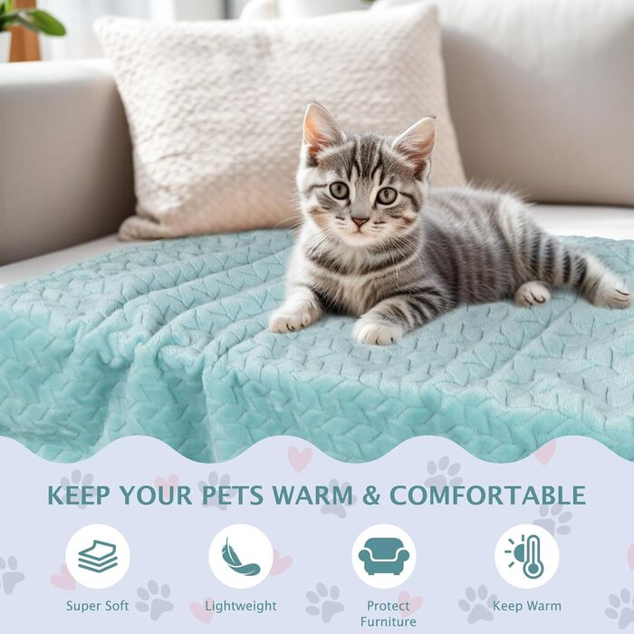 6 шт. м'які ковдри для собак та котів BVAGSS, фліс, фланель, 60 x 40 см, зелений колір