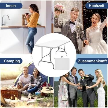 Складаний столик 180см, портативний, міцний, пластиковий, для дому та відпочинку на природі (білий)