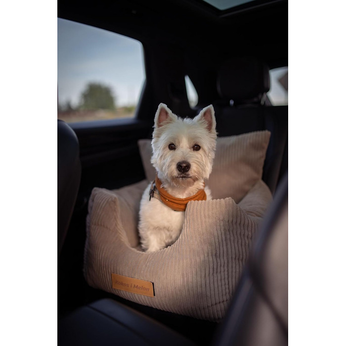 Автоматичний лежак для собак у машину з іменем, бежевий, 60x60x30 см