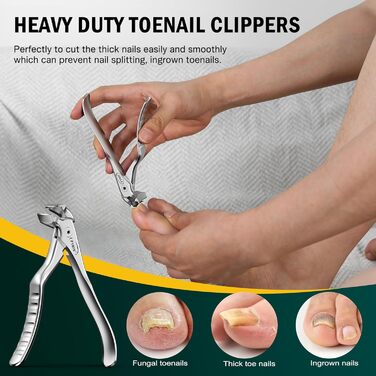 FVION Ножиці для нігтів для людей похилого віку – професійні ножиці для нігтів на ногах, для товстих нігтів, з довгим руків'ям, для чоловіків та жінок (сріблясті)