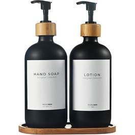 Набір дозаторів для мила та рідкого миючого засобу MaisoNovo: скляні дозатори з бамбуковою помпою, 2 шт. (500 мл)