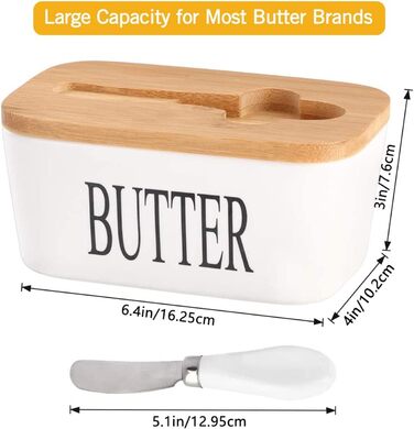 Butter dish with lid and knife, 650 ml, large ceramic butter dish, double silicone seals, butter dish for storing homemade butter, nuts and cheese