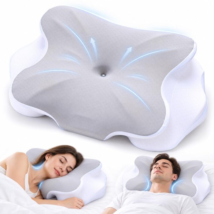 Ергономічна подушка з ефектом пам'яті (Memory Foam) для підтримки шиї та голови, універсальна для всіх поз сну, сіро-біла