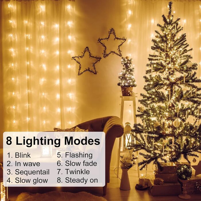 Льодогенератор Yizhet 3x3м з 300 LED (тепле світло) – вологостійкий декор для дому, вечірки, Різдва, тераси