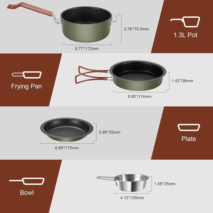 Набір посуду для кемпінгу Odoland: каструля, сковорода, тарілки, миски, столові прибори (10 предметів)