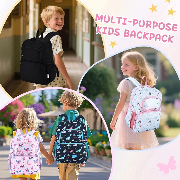 Дитячий рюкзак RAVUO для дівчаток та хлопчиків, шкільний рюкзак з нагрудним ремінцем, милий рюкзак з єдинорогом/динозавром для дітей 3-8 років, рюкзак для дошкільнят/1 класу, рюкзак з метеликом