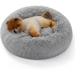 Кругле ліжко для котів BEDSURE Ø 60 см, плюшеве, сірого кольору, 60x60x14 см