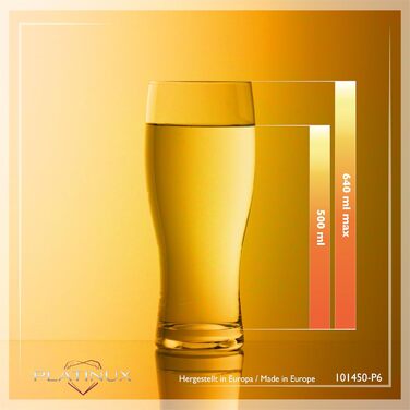 Набір келихів для пива PLATINUX 500 мл (до 640 мл), скляні бокали для пшеничного пива, 6 шт.