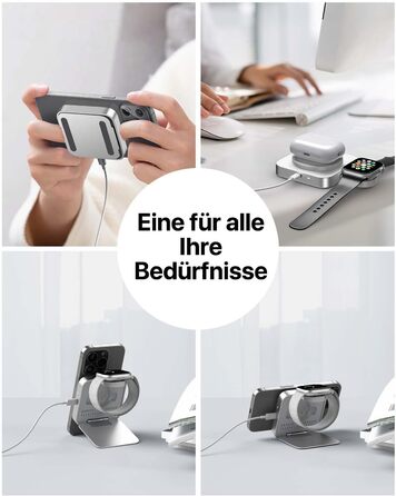 Бездротова зарядка MagSafe для Apple Watch та iPhone, сумісна з iPhone 16/15/14/13/12, iWatch, AirPods Pro 3/2 (срібна)