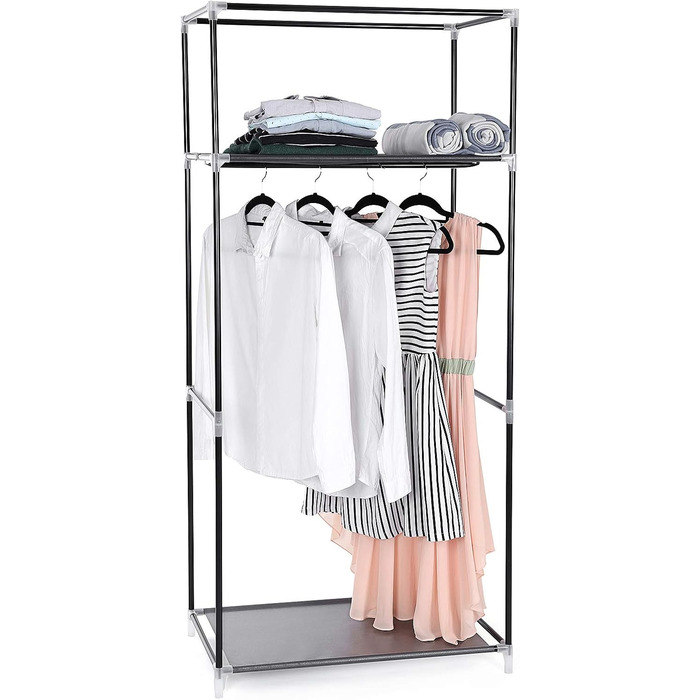 SONGMICS Fabric Clothes Closet, Foldable, with Clothes Rod, Simple Clothes Rack, Toy, Shoe, Bag Organizer, Living Room, Bedroom, Wardrobe, 75 x 45 x 160 cm, Grey