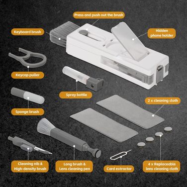 Набір для чищення клавіатури Alyvisun 11 в 1: для ноутбука, телефону, планшета, комп'ютера. Сірий