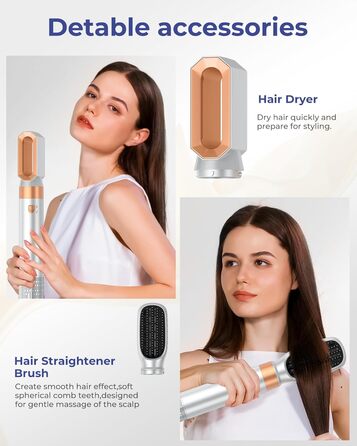 Фен-щітка 6 в 1 Airbrush Pro | Набір для укладки волосся - 1000W, круглі щітки, керлер, фен-щітка, фен, випрямляч | Для всіх типів волосся - блакитний (класичний білий)