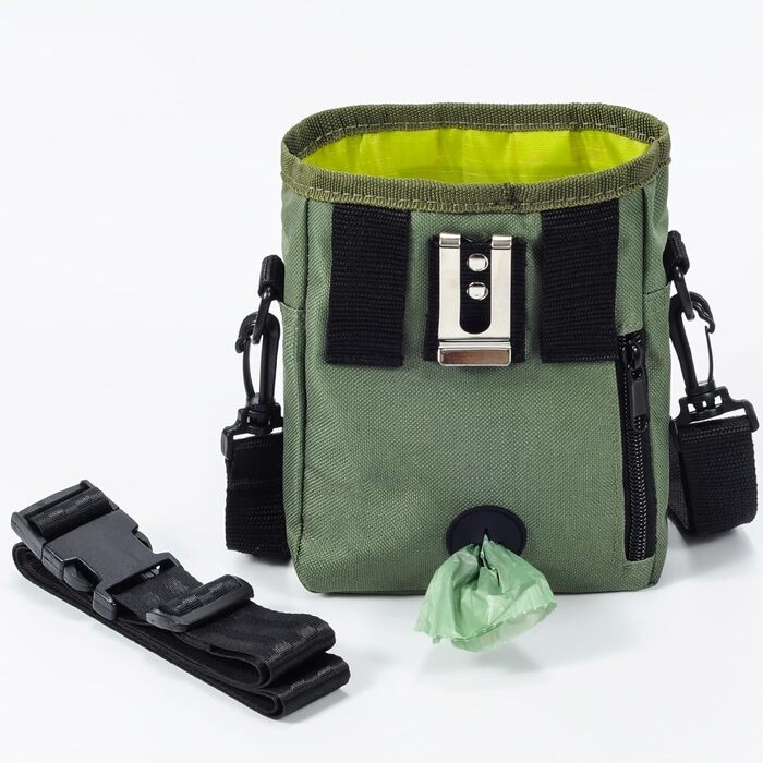 Сумка для ласощів для собак з мискою, клікером та пакетами для прибирання, Зелена