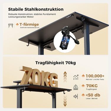 Електричний регульований стіл Agilestic з підсвічуванням, USB-портом та рухомим кріпленням для монітора, 140 x 60 см (Чорний)