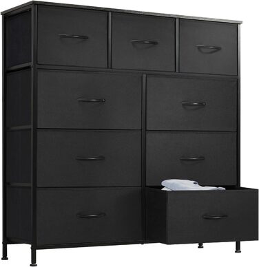 DUMOS Dresser with Drawers - Dressers & Sideboards for Bedroom Suitable, Dresser with 9 Drawers, Fabric Dresser with Sturdy Steel Frame, Ideal for Bedroom, Living Room (Black)