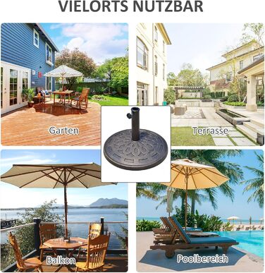 Outsunny Granite Parasol Stand 14kg, Umbrella Stand Grips, Round Umbrella Holder, Umbrella Weight for Parasol 38mm/48mm Tube Diameter, for Balcony, Terrace, Garden, Bronze