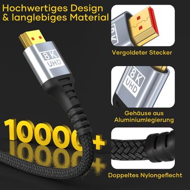 HDMI 2.1 кабель 3 метри: 8K, 48Gbps, Ultra Highspeed, HDR10, eARC, 3D, HDCP 2.2/2.3, сумісний з PS5/PS4, X-Box, HDTV, Blu-ray, монітор, ноутбук