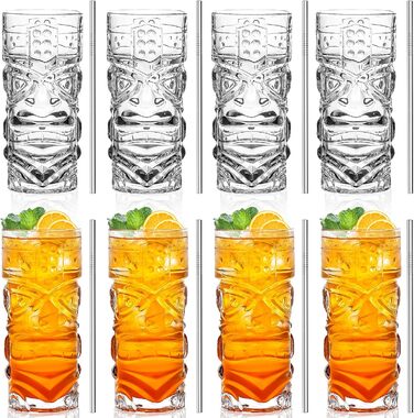 Скляні стакани Tiki, прозорі, набір 170-400 мл, для коктейлів, тропічний стиль