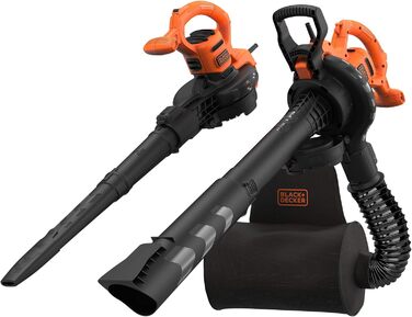 Електричний садовий пилосос-воздуходувка Black+Decker 3-в-1 BEBLV290, 2900 Вт, з подрібнювачем, 315 км/год, 55 л мішок-рюкзак, для терас, доріжок, під'їздів