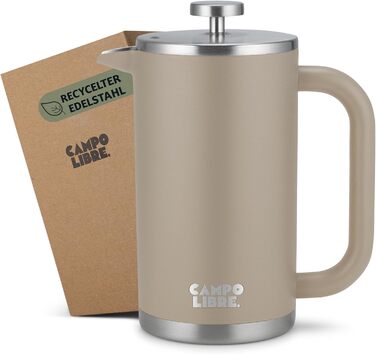 Френч-прес Campo Libre® Giorgio з нержавіючої сталі 0,6 л (1000 мл) | З термофункцією, без пластику, з фільтром | Екологічний, перероблений