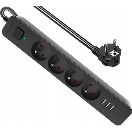 Мережевий фільтр (подовжувач) з 3 USB-портами, вимикачем та захистом від перенапруги, 1.5 м