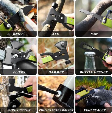 Мультитул RoverTac 14-в-1: сокира, ніж, молоток, плоскогубці, пила, відкривачка, викрутка для кемпінгу. Подарунок для чоловіків