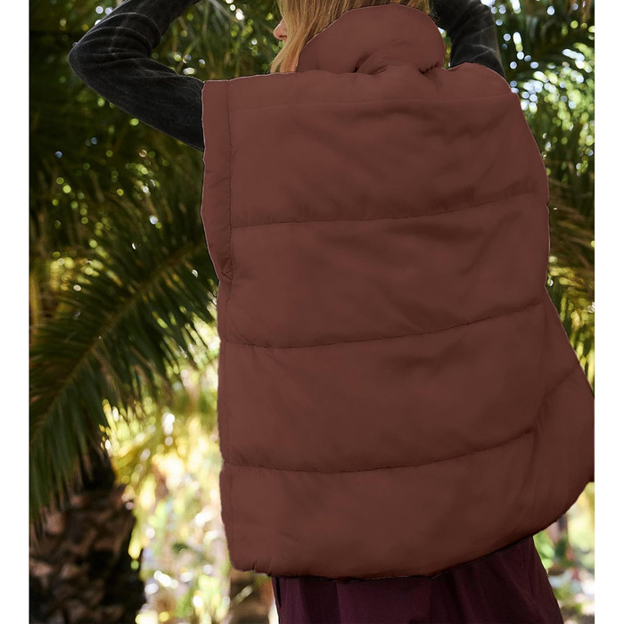 Жіноча велика пуферна жилетка Songling з коміром-стійкою, блискавкою на всю довжину, без рукавів, утеплена, стегана, тепла куртка, колір: коричневий L