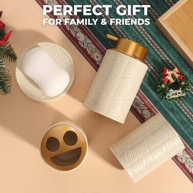 Набір аксесуарів для ванної кімнати з кераміки, 4 шт. (дозатор для миючого засобу, тримач для зубних щіток, органайзер для косметики, склянка), сучасний декор для ванної, бежевий