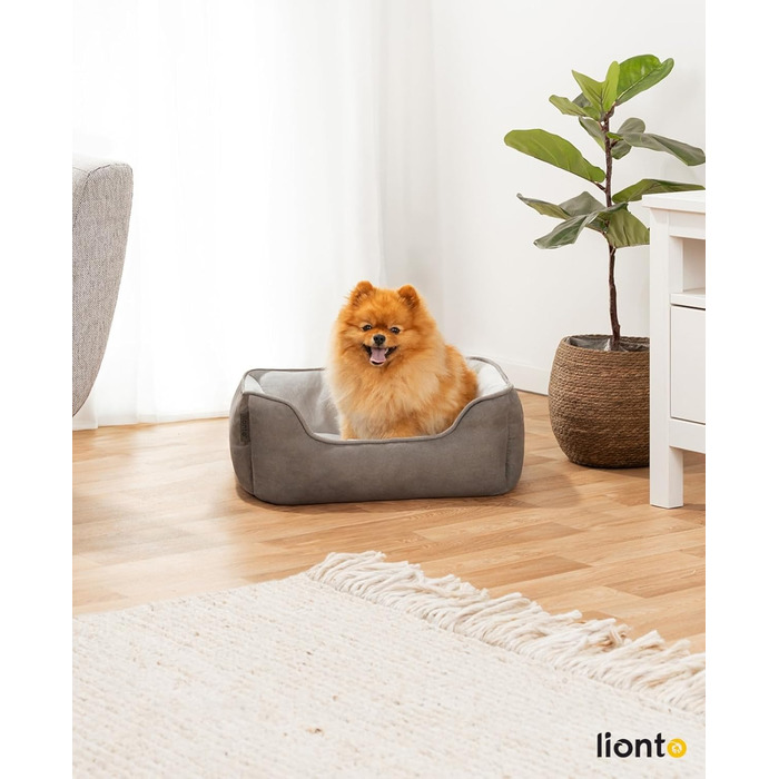 Ліжко для собак Lionto 2-в-1 з комфортним входом, м'яке домашнє ліжко для тварин, яке можна перевертати, для собак та котів, 60x50 см, подушка для собак з легкою у догляді оксамитовою обробкою, сірий L 60 x W 50 x H 22 cm Темно-сірий/Світло-сірий