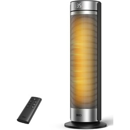 Електричний обігрівач Dreo 23 дюйми, 2000 Вт, тихий, з пультом керування, таймером 12 годин, 70° коливанням, 5 режимів, PTC кераміка з термостатом, для великих приміщень, офісу, срібний