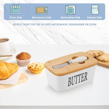 Large butter dish with lid and knife, European size, porcelain butter container, butter box for butter, nuts, cheese, 650 ml