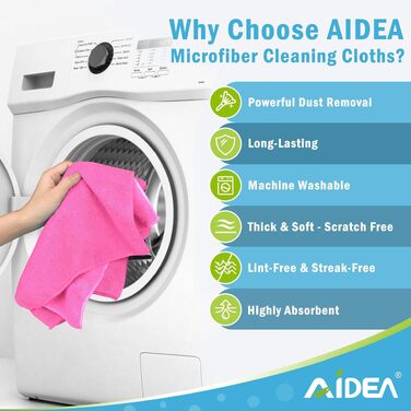 Серветки з мікрофібри AIDEA для прибирання, кухні та авто, м'які та гігроскопічні, без ворсу, 30 x 30 см, рожеві (набір)