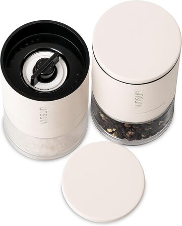 Набір з 2 мельниць для солі та перцю Vinsun - керамічний механізм, регульовані, ручні, нержавіюча сталь, кремово-білі