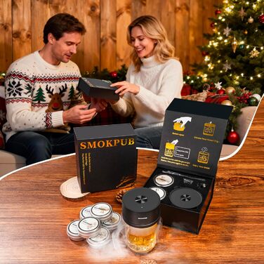 Електричний набір для копчення віскі, коктейльний набір з 6 дерев'яними стружками, набір для копчення віскі з вбудованим запальником, без бутану, подарунок для тата, чоловіків, 6 дерев'яних стружків