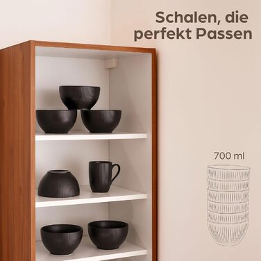 Набір мисок для мюслі Praknu (6 шт.) 700 мл - кераміка, чорний матовий - для супу, салату, мюслі. Можна використовувати в мікрохвильовій печі та мити в посудомийній машині.