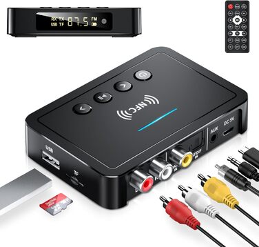 Bluetooth 5.0 Аудіоадаптер 3-в-1 для TV, PC, стереосистеми: передавач, приймач, FM-передавач з пультом, HiFi підсилювач