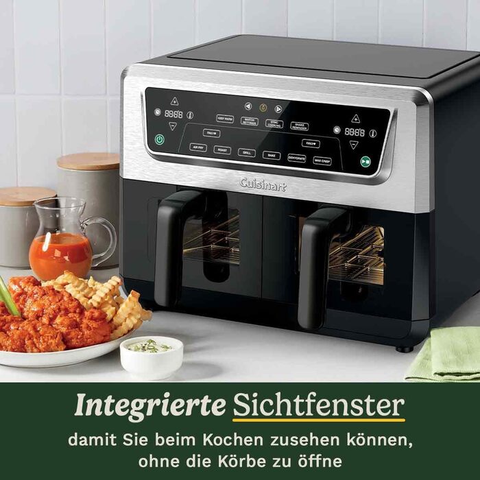 Фритюрниця Cuisinart XXL 10.4L з двома зонами нагріву | Без PFAS та хімікатів | Для смаження, грилю, випікання, дегідратації та підтримання тепла | 2 камери (2 x 5.2L) | 8+ порцій | Деталі придатні для миття в посудомийній машині (2 камери / 10.4L, нержав