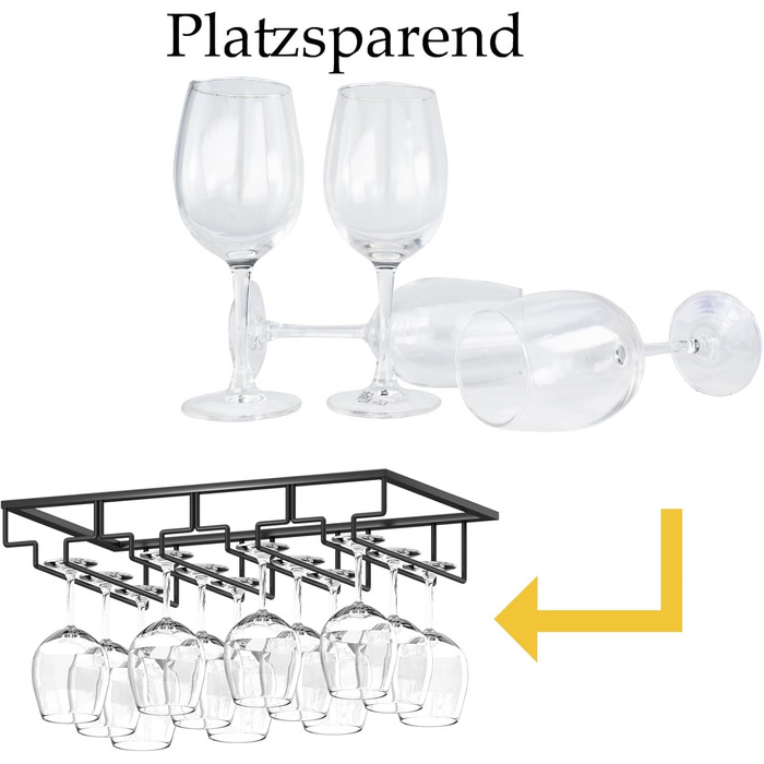 Стильна металева полиця для бокалів, підставка для бокалів, чорна полиця для зберігання бокалів, органайзер для кухні, бару (2 шт. з 2 підставками)