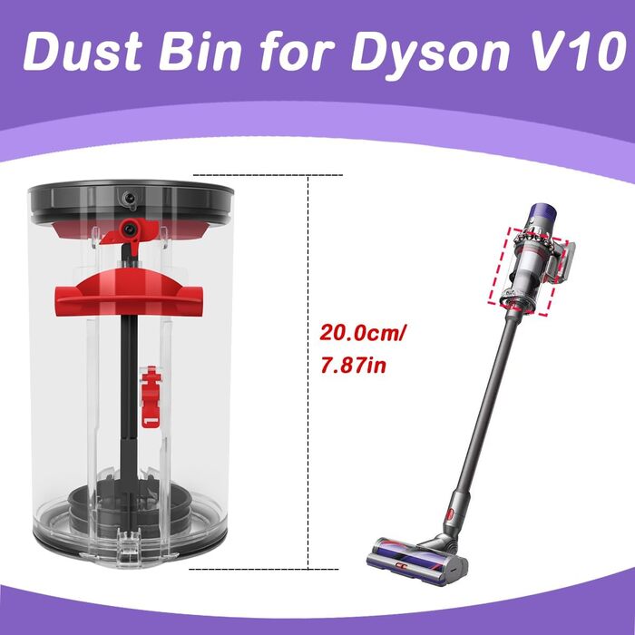 Dyson V10 Dust Bin Replacement - Large Capacity Accessory for Dyson V10 Absolute/Animal (Part # 969509-01)