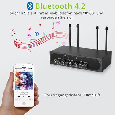 LiNKFOR UHF мікрофонний комплект з 4-ма ручними мікрофонами, 50 каналів, Bluetooth, AUX - для DJ, співу, церкви, весіль