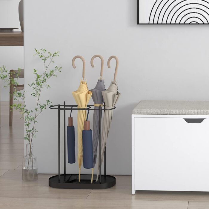 uyoyous Umbrella Stand Metal Umbrella Stand Rain Umbrella Holder 53 x 36 x 18.5 cm Freestanding Umbrella Holder with Rain Tray, Corner Umbrella Stand Black