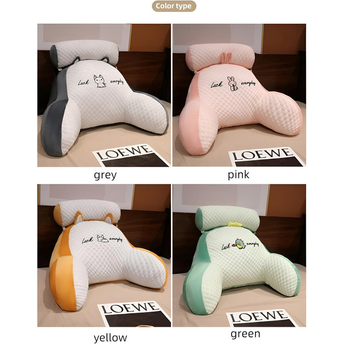 Підголовник для ліжка та дивана LANPEW з підлокітниками. Ергономічне крісло для читання для дорослих. Дихаюче крісло для читання з знімним чохлом. Для читання, роботи. (Наповнювач з бобів, сірий, 80 * 60 см)