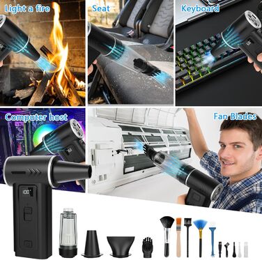 HERBYD 2-в-1 Електричний Пилосос-Обдув 180000 об/хв з Акумулятором 8000mAh та Цифровим Дисплеєм для Комп'ютера, Клавіатури, Дому та Автомобіля