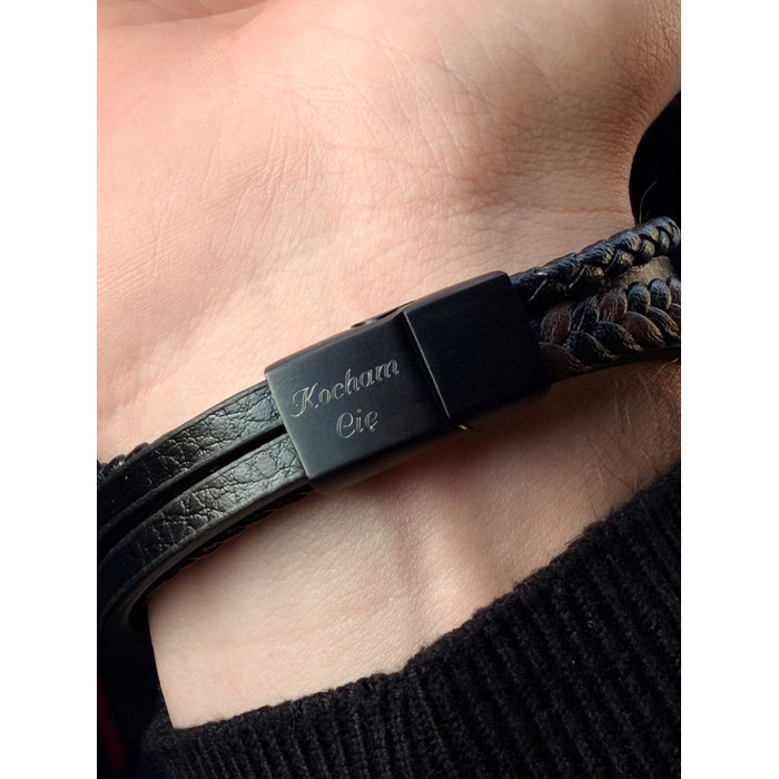 Чоловічий шкіряний браслет LUXMEN, чорний, регульований, з гравіюванням, 21 см